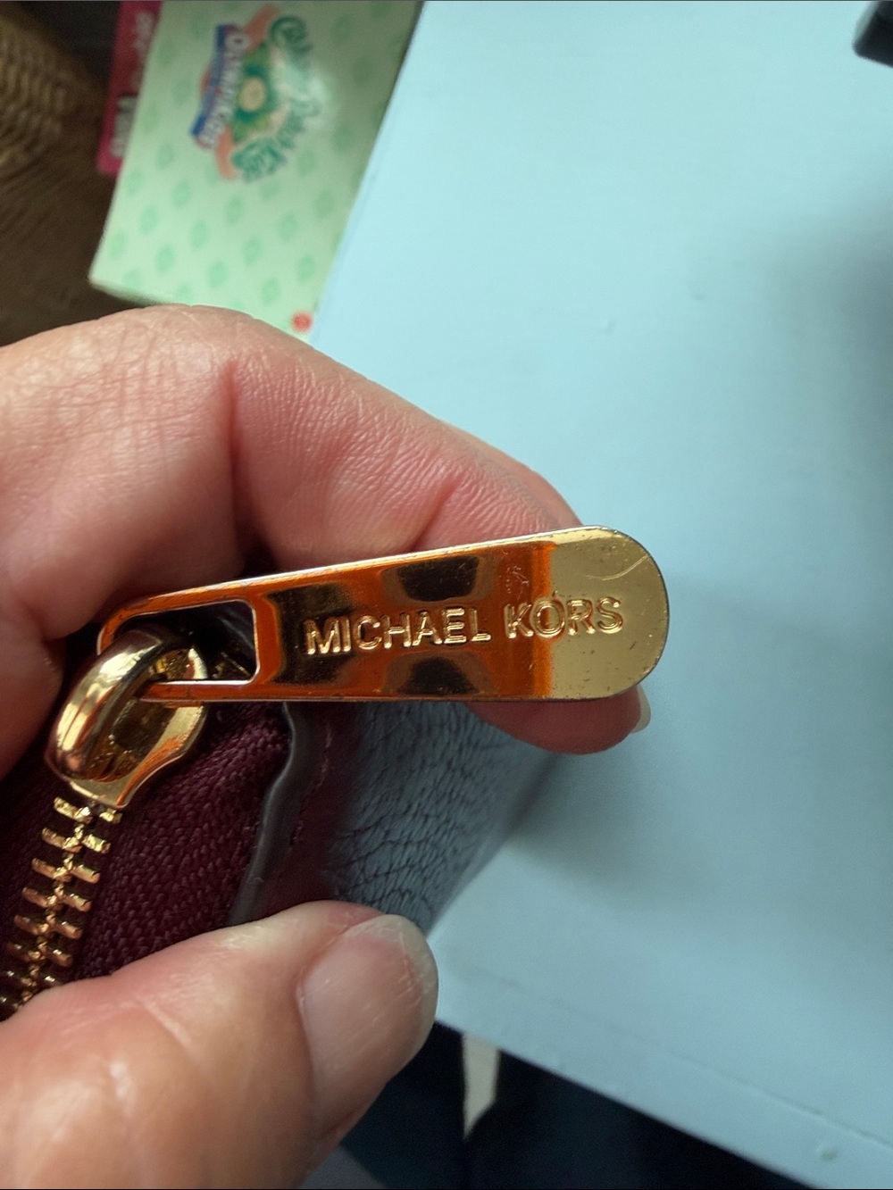 Michael Kors Wine Leather Zip-Around Wallet with Gold Plaque - Picture 3 of 14